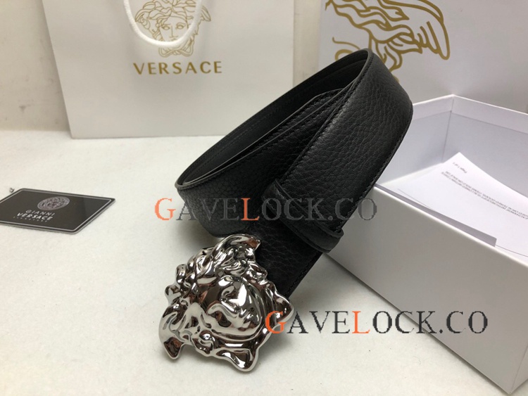Copy Versace Lychee Men's Belt Silver Head Wholesale